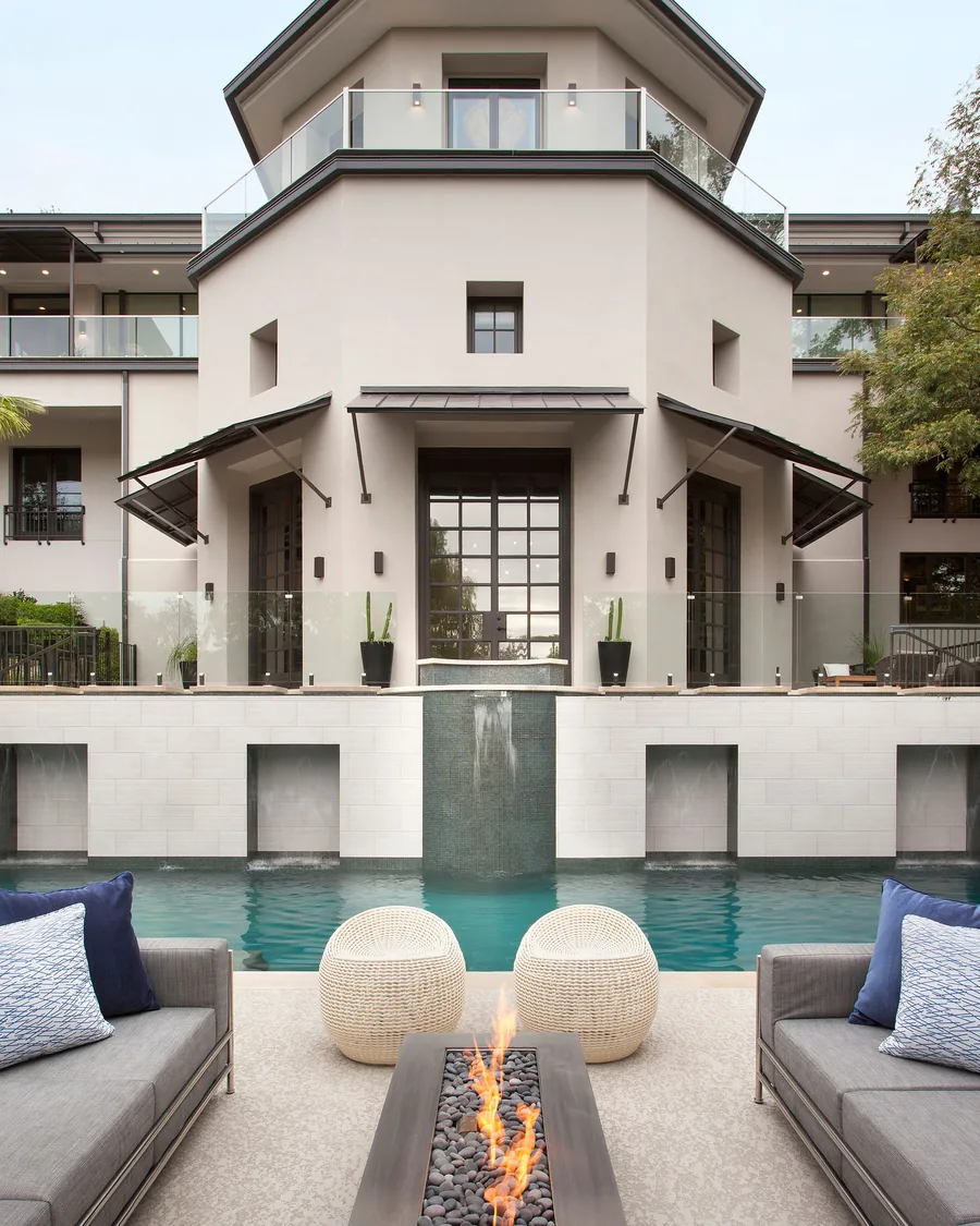 Luxury outdoor living area with frameless glass pool fence — Safe and Clear installation, DFW